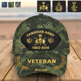 Personalized Canadian Army Veteran Camo Rank Gold Custom Name & Time Cap 3D Printed AHVQ41886