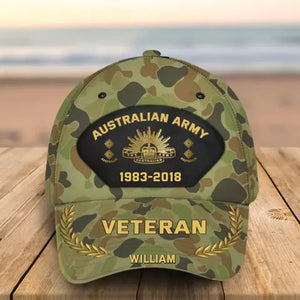 Personalized Australian Army Veteran Camo Rank Gold Custom Name & Time Cap 3D Printed AHVQ41886