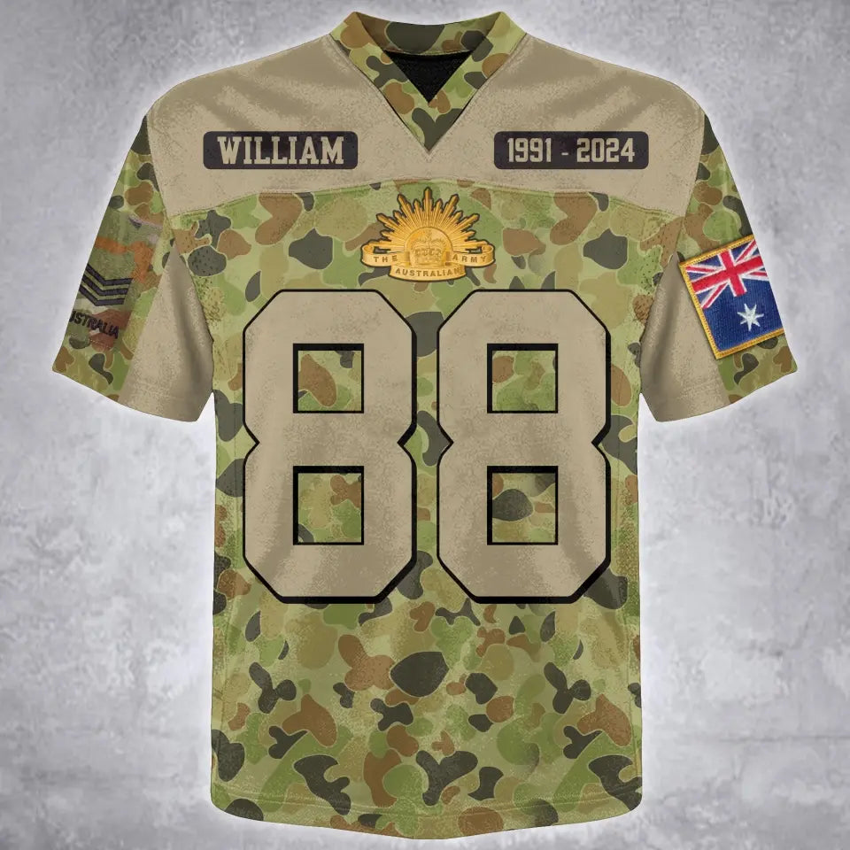 Personalized Australian Army Veteran Custom Name, Time & Rank Camo Football Jersay Shirt Printed AHVA241879