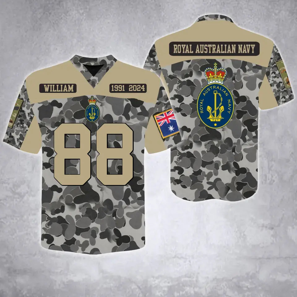 Personalized Australian Army Veteran Custom Name, Time & Rank Camo Football Jersay Shirt Printed AHVA241879
