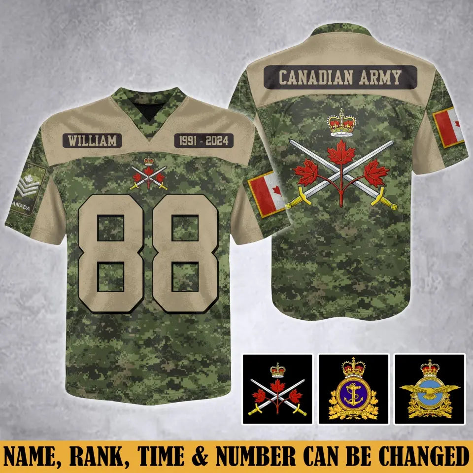 Personalized Canadian Army Veteran Custom Name, Time & Rank Camo Football Jersay Shirt Printed AHVA241879