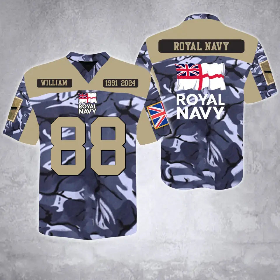 Personalized British Army Veteran Custom Name, Time & Rank Camo Football Jersay Shirt Printed AHVA241879