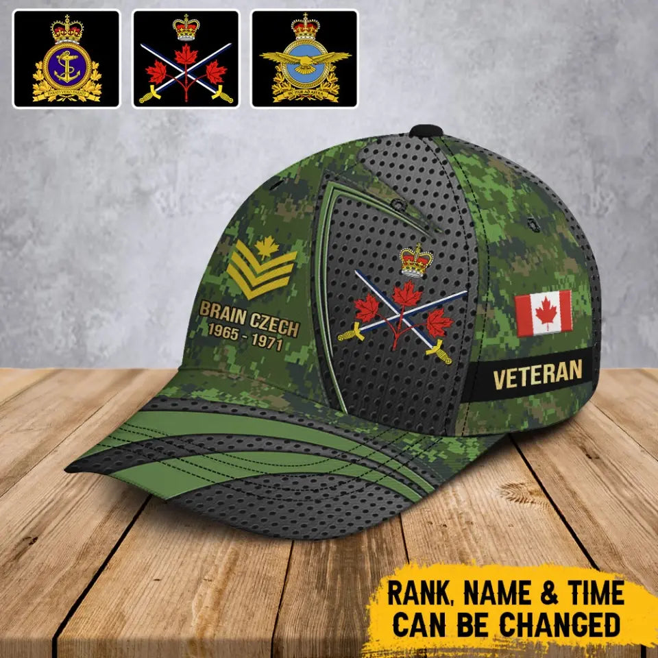 Personalized Canadian Veteran Logo Rank Gold & Custom Name Cap 3D Printed AHHN241892
