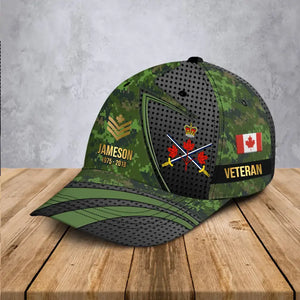 Personalized Canadian Veteran Logo Rank Gold & Custom Name Cap 3D Printed AHHN241892