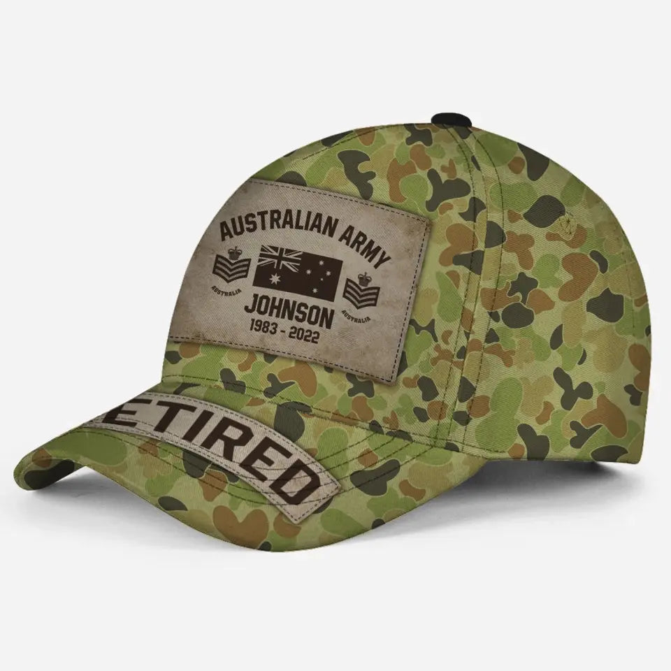 Personalized Australian Army Veteran Camo Custom Name & Time Cap 3D Printed AHVA241893