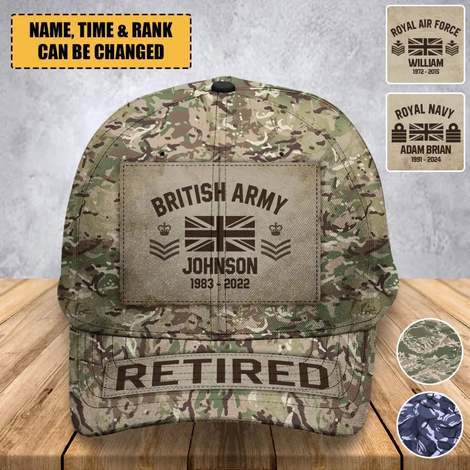 Personalized British Army Veteran Camo Custom Name & Time Cap 3D Printed AHVA241893