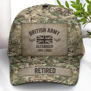Personalized British Army Veteran Camo Custom Name & Time Cap 3D Printed AHVA241893