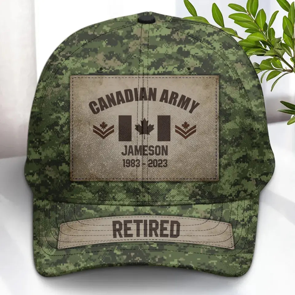 Personalized Canadian Army Veteran Camo Custom Name & Time Cap 3D Printed AHVA241893
