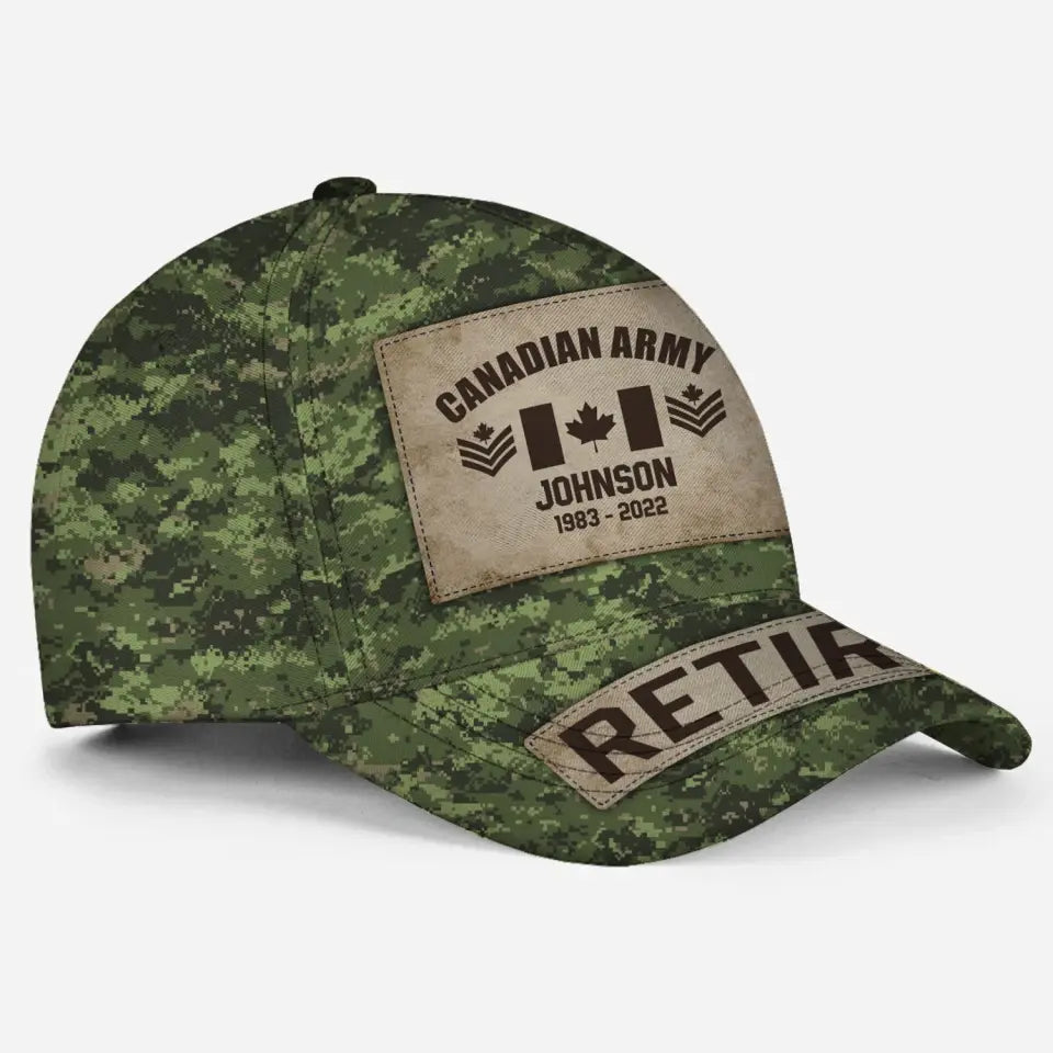 Personalized Canadian Army Veteran Camo Custom Name & Time Cap 3D Printed AHVA241893