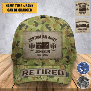 Personalized Australian Army Veteran Camo Custom Name & Time Cap 3D Printed AHVA241893