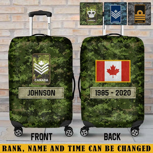 Personalized Canadian Veteran Rank Camo Canada Flag Custom Name & Time Suitcase Printed LVA241904