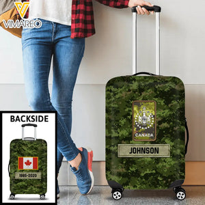 Personalized Canadian Veteran Rank Camo Canada Flag Custom Name & Time Suitcase Printed LVA241904