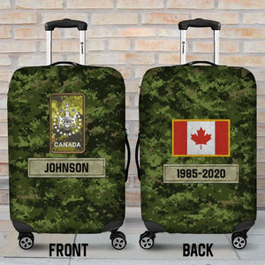 Personalized Canadian Veteran Rank Camo Canada Flag Custom Name & Time Suitcase Printed LVA241904