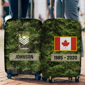 Personalized Canadian Veteran Rank Camo Canada Flag Custom Name & Time Suitcase Printed LVA241904