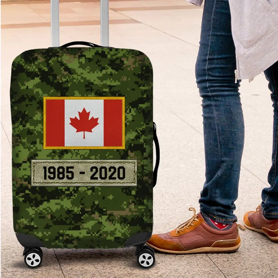 Personalized Canadian Veteran Rank Camo Canada Flag Custom Name & Time Suitcase Printed LVA241904