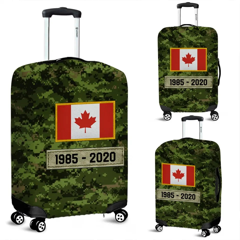 Personalized Canadian Veteran Rank Camo Canada Flag Custom Name & Time Suitcase Printed LVA241904