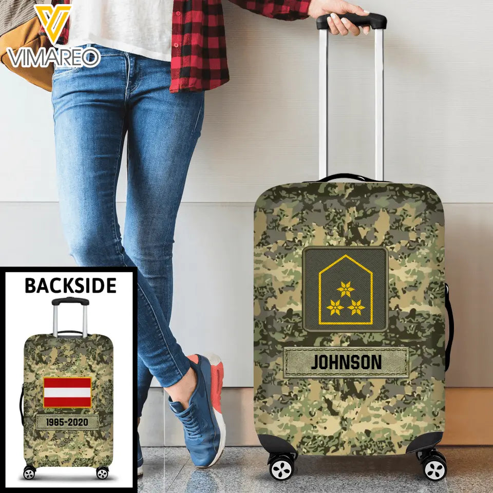 Personalized Austrian Veteran Rank Camo Austrian Flag Custom Name & Time Suitcase Printed LVA241904