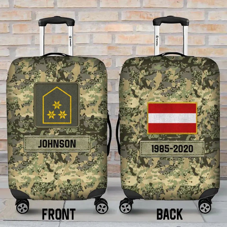 Personalized Austrian Veteran Rank Camo Austrian Flag Custom Name & Time Suitcase Printed LVA241904