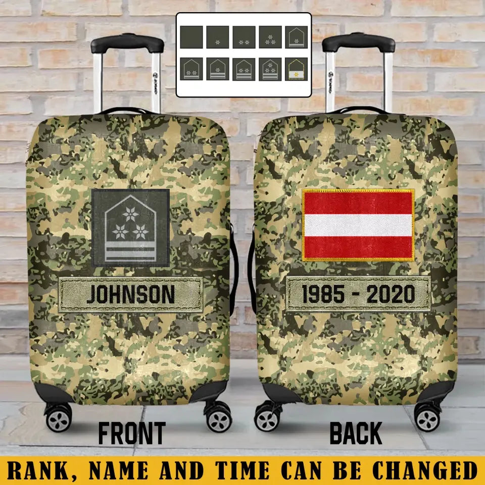 Personalized Austrian Veteran Rank Camo Austrian Flag Custom Name & Time Suitcase Printed LVA241904