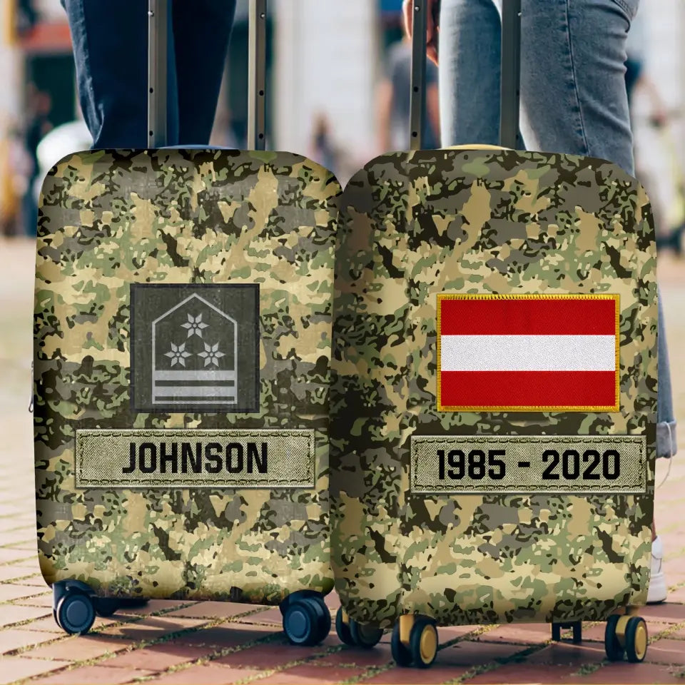 Personalized Austrian Veteran Rank Camo Austrian Flag Custom Name & Time Suitcase Printed LVA241904