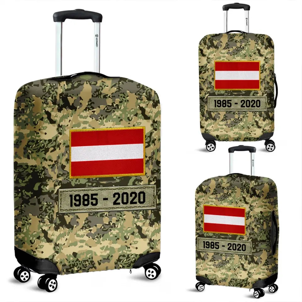 Personalized Austrian Veteran Rank Camo Austrian Flag Custom Name & Time Suitcase Printed LVA241904