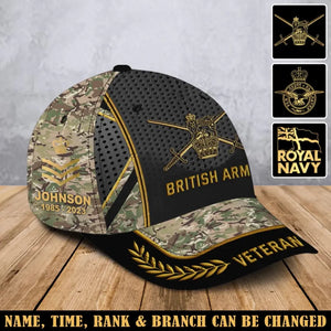 Personalized British Army Veteran Camo British Military Logo Custom Rank & Name Cap 3D Printed AHVA241906
