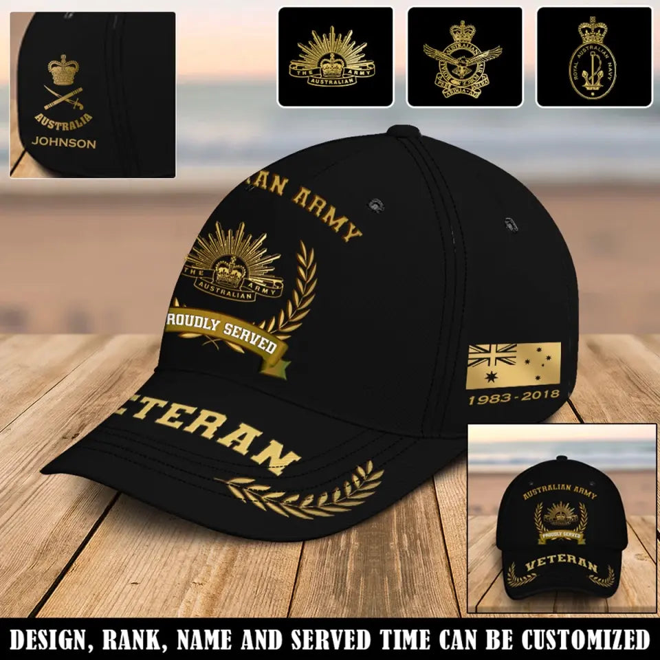 Personalized Australian Army Veteran Proudly Served Custom Name, Rank & Time Cap 3D Printed AHVQ241909