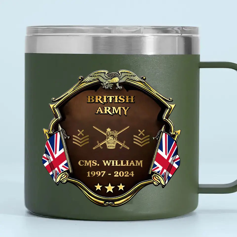 Personalized British Army Veteran Rank Gold & Service Time Coffee Cup 2D Printed AHHN241815