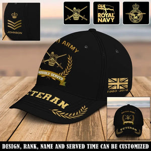 Personalized British Army Veteran Proudly Served Custom Name, Rank & Time Cap 3D Printed AHVQ241909