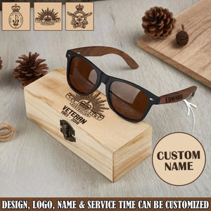 Personalized Australian Army Veteran Logo Custom Name & Time Engraved Wooden Sunglasses Printed VQ241898