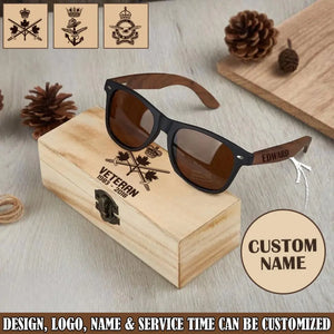 Personalized Canadian Army Veteran Logo Custom Name & Time Engraved Wooden Sunglasses Printed VQ241898