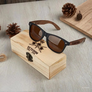 Personalized Canadian Army Veteran Logo Custom Name & Time Engraved Wooden Sunglasses Printed VQ241898