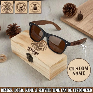 Personalized US Army Veteran Logo Custom Name & Time Engraved Wooden Sunglasses Printed VQ241898