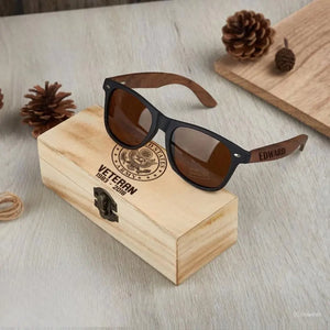 Personalized US Army Veteran Logo Custom Name & Time Engraved Wooden Sunglasses Printed VQ241898