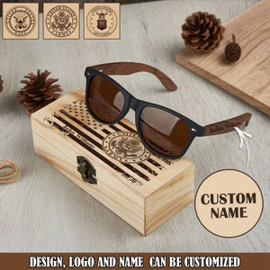 Personalized US Veteran Custom Name US Military Logo Engraved Wooden Sunglasses Printed VQ241903