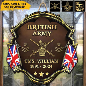 Personalized British Army Veteran Rank Gold Custom Name & Time Wooden Sign Printed AHVA241910