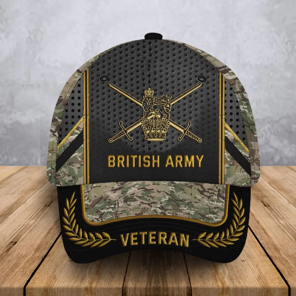 Personalized British Army Veteran Camo British Military Logo Custom Rank & Name Cap 3D Printed AHVA241906