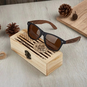 Personalized US Veteran Custom Name US Military Logo Engraved Wooden Sunglasses Printed VQ241903