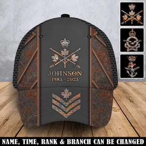 Personalized Canadian Army Veteran Logo Custom Rank, Name & Time Cap 3D Printed AHVA241922