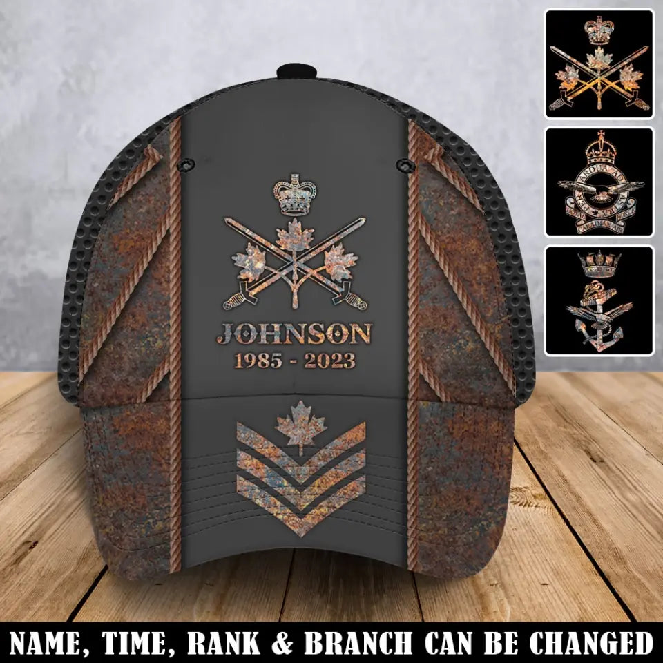 Personalized Canadian Army Veteran Logo Custom Rank, Name & Time Cap 3D Printed AHVA241922