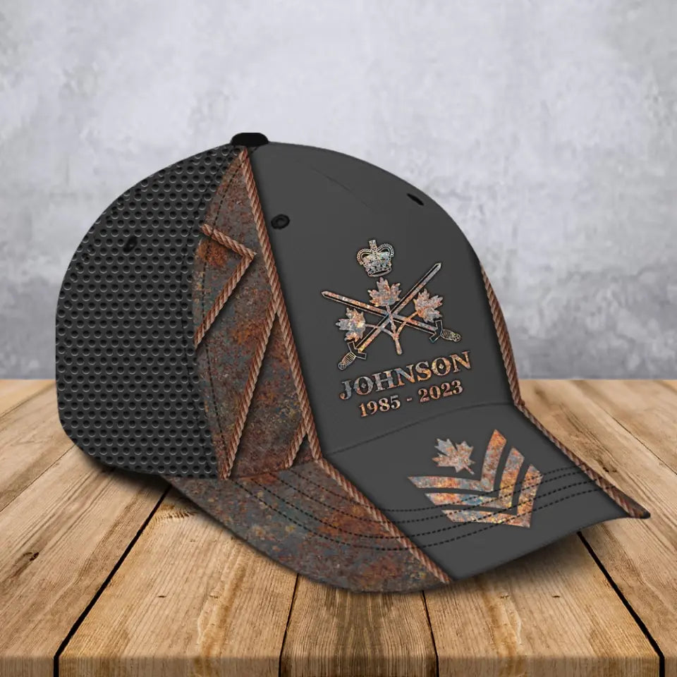 Personalized Canadian Army Veteran Logo Custom Rank, Name & Time Cap 3D Printed AHVA241922