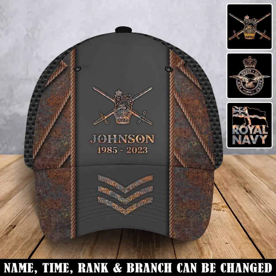 Personalized British Army Veteran Logo Custom Rank, Name & Time Cap 3D Printed AHVA241922