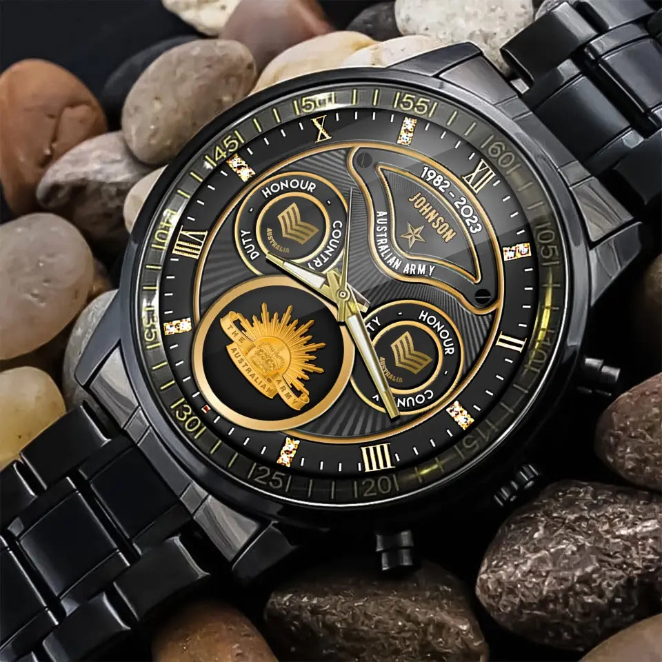 Personalized Australian Veteran Logo & Rank Gold Custom Name & Time Watch Printed AHVA241926