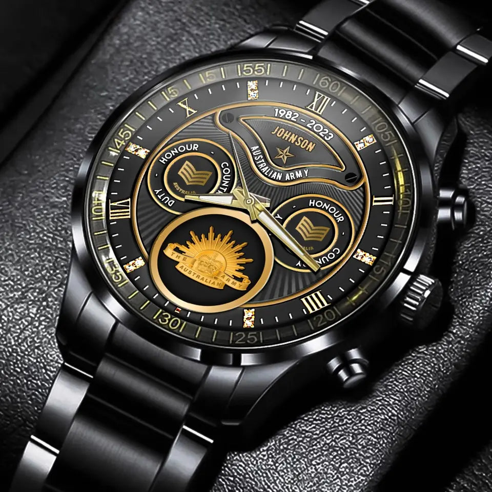Personalized Australian Veteran Logo & Rank Gold Custom Name & Time Watch Printed AHVA241926
