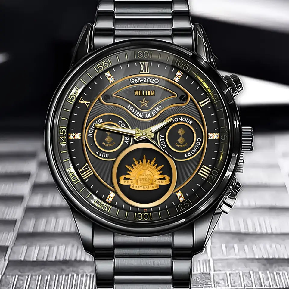 Personalized Australian Veteran Logo & Rank Gold Custom Name & Time Watch Printed AHVA241926