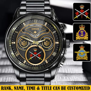 Personalized Canadian Veteran Logo & Rank Gold Custom Name & Time Watch Printed AHVA241926
