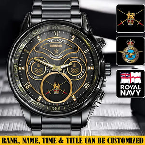Personalized British Veteran Military Logo & Rank Gold Custom Name & Time Watch Printed AHVA241926