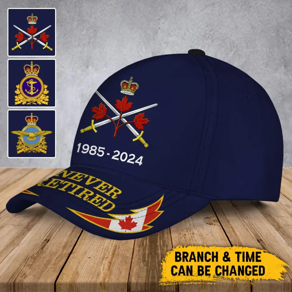 Personalized Never Retired Canadian Military Logo & Service Time Cap 3D Printed LVA241931
