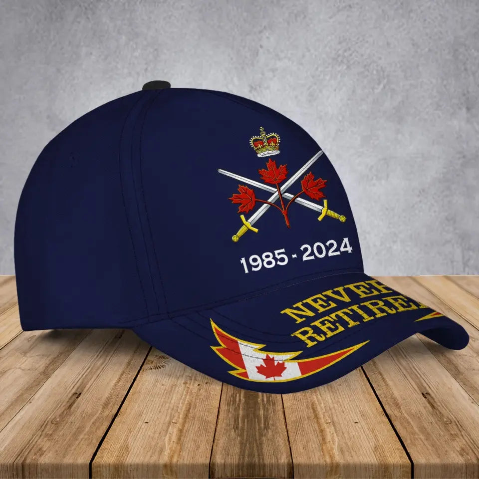 Personalized Never Retired Canadian Military Logo & Service Time Cap 3D Printed LVA241931