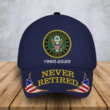 Personalized Never Retired United State Military Logo & Service Time Cap 3D Printed LVA241931